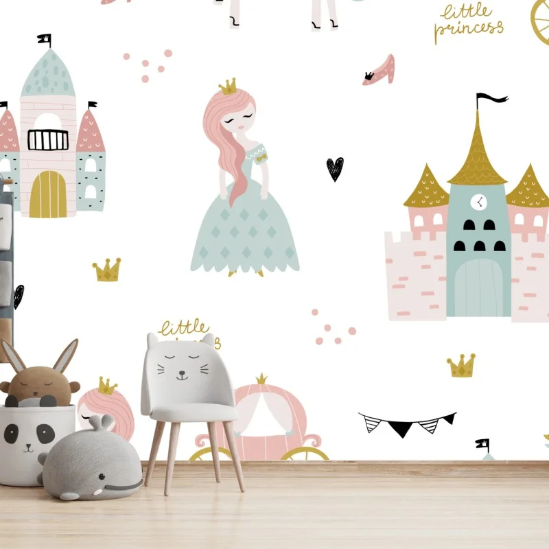 Carta da parati motivo principessa fiabesca in colori pastello