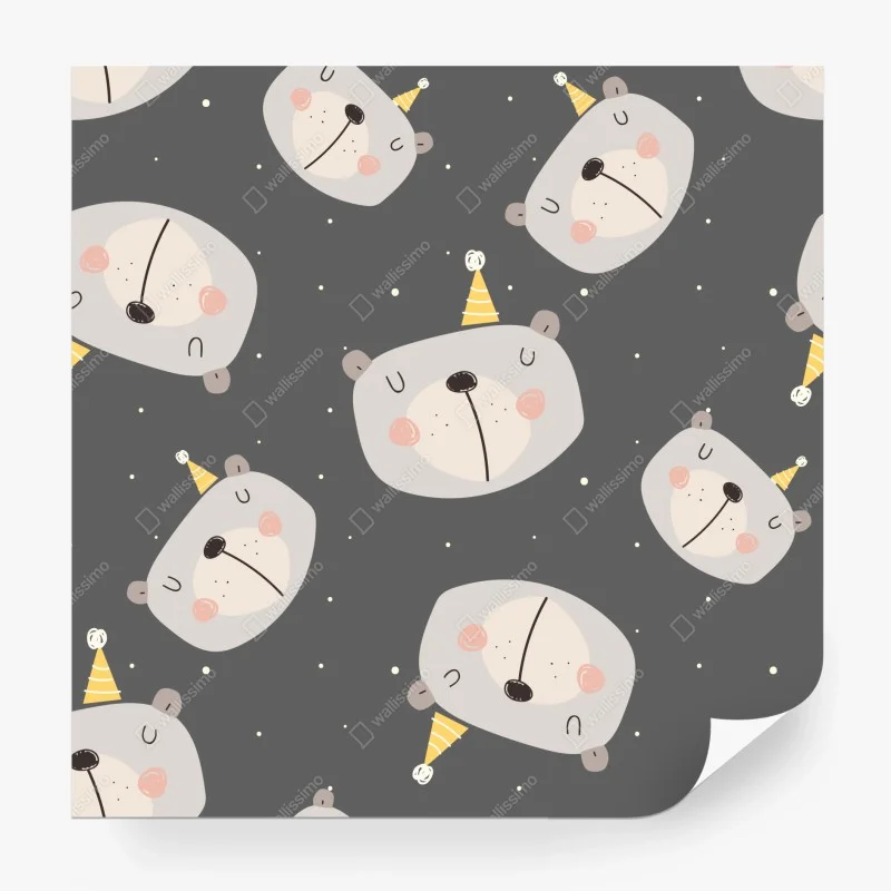 Carta da parati orsetti sognanti su sfondo grigio