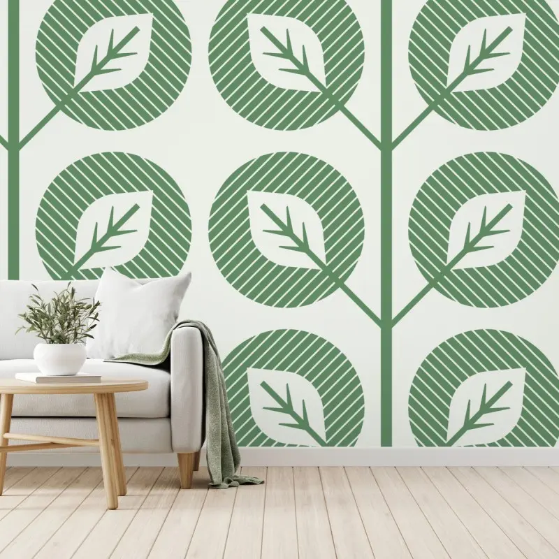 Carta da parati motivo foglie geometriche verde salvia per pareti