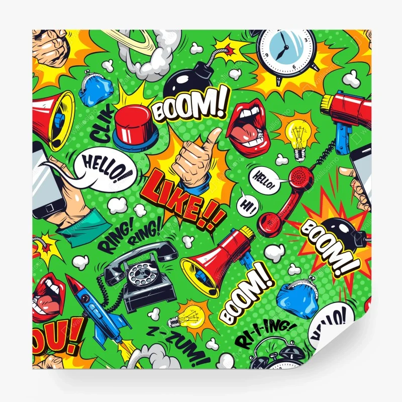Carta da parati esplosione pop art di icone di comunicazione colorata