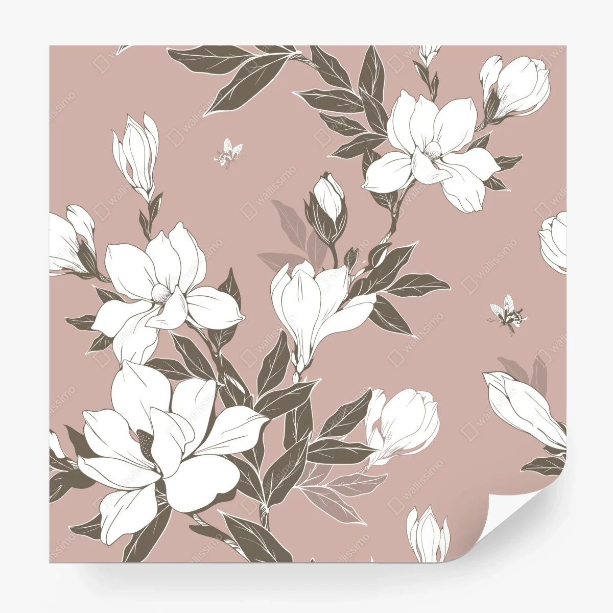 Carta da parati motivo di magnolie bianche su sfondo rosa antico • Wallissimo®