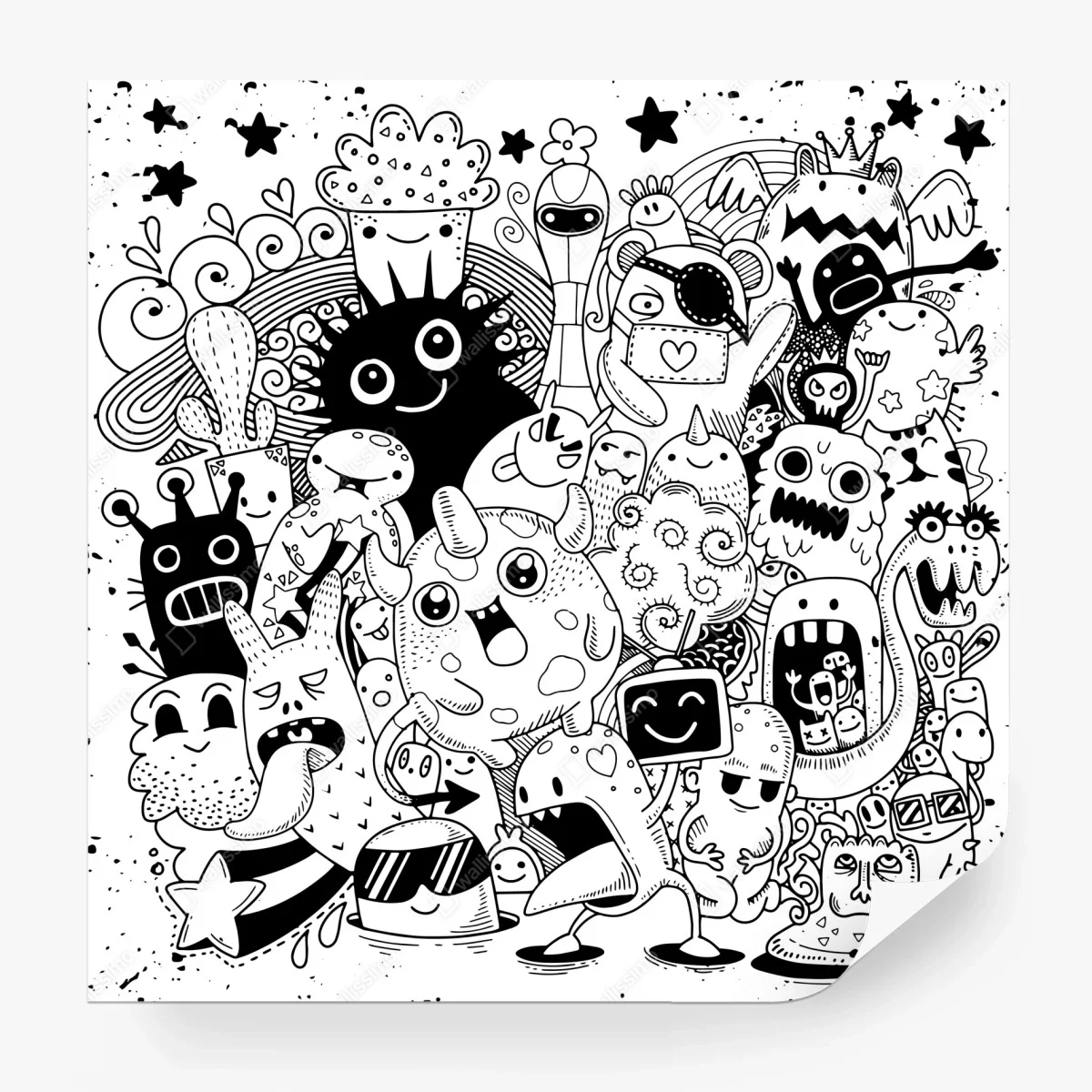 Carta da parati festa di mostriciattoli in bianco e nero • Wallissimo® Carta da parati festa di mostriciattoli in bianco e nero • Wallissimo®
