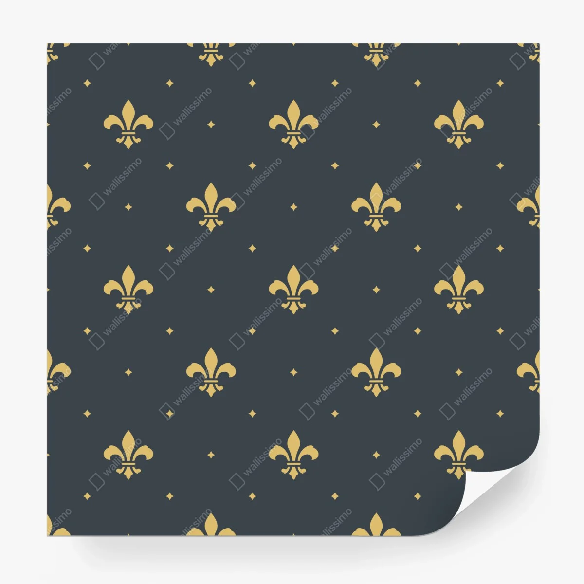 Carta da parati elegante motivo a gigli dorati su fondo blu • Wallissimo® Carta da parati elegante motivo a gigli dorati su fondo blu • Wallissimo®