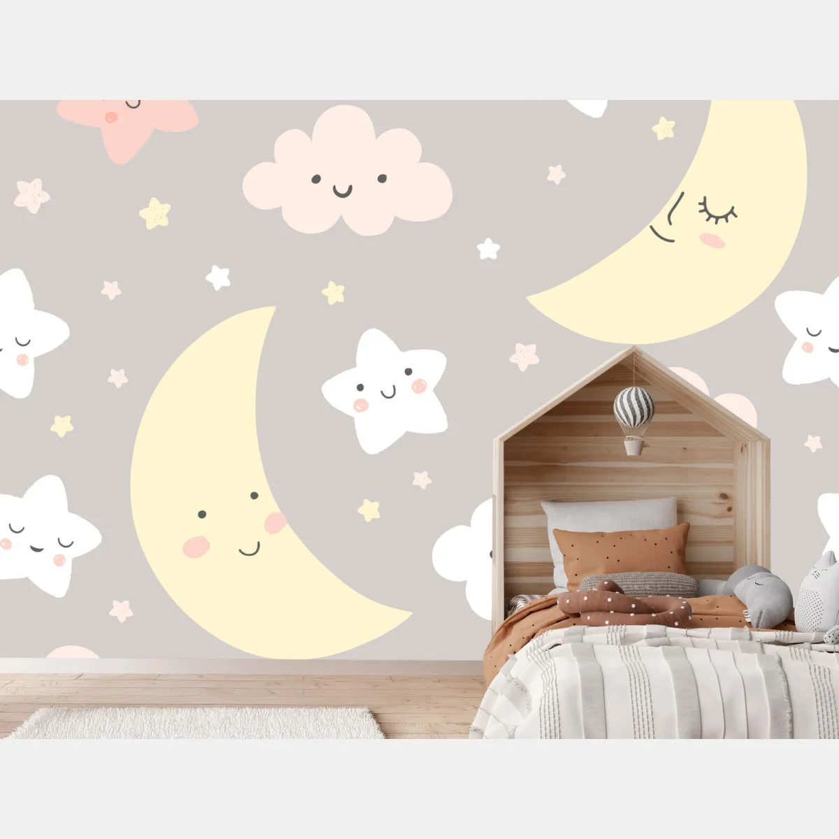 Carta da parati cielo stellato e nuvole sorridenti per cameretta • Wallissimo® Carta da parati cielo stellato e nuvole sorridenti per cameretta • Wallissimo®