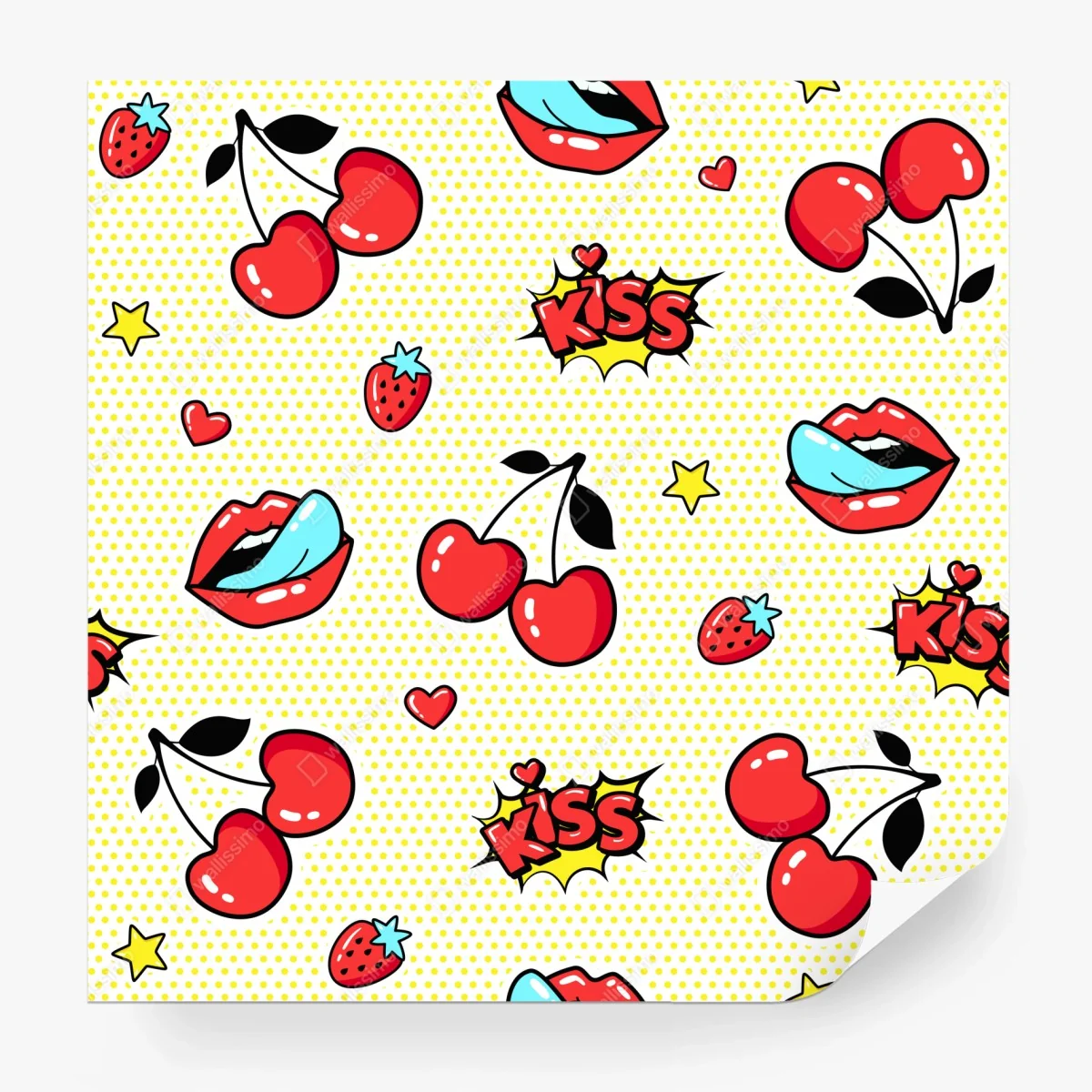 Carta da parati motivo pop art ciliegie e labbra • Wallissimo®