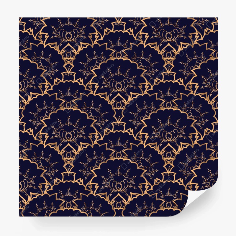 Carta da parati eleganza ornamentale dorata su blu notte