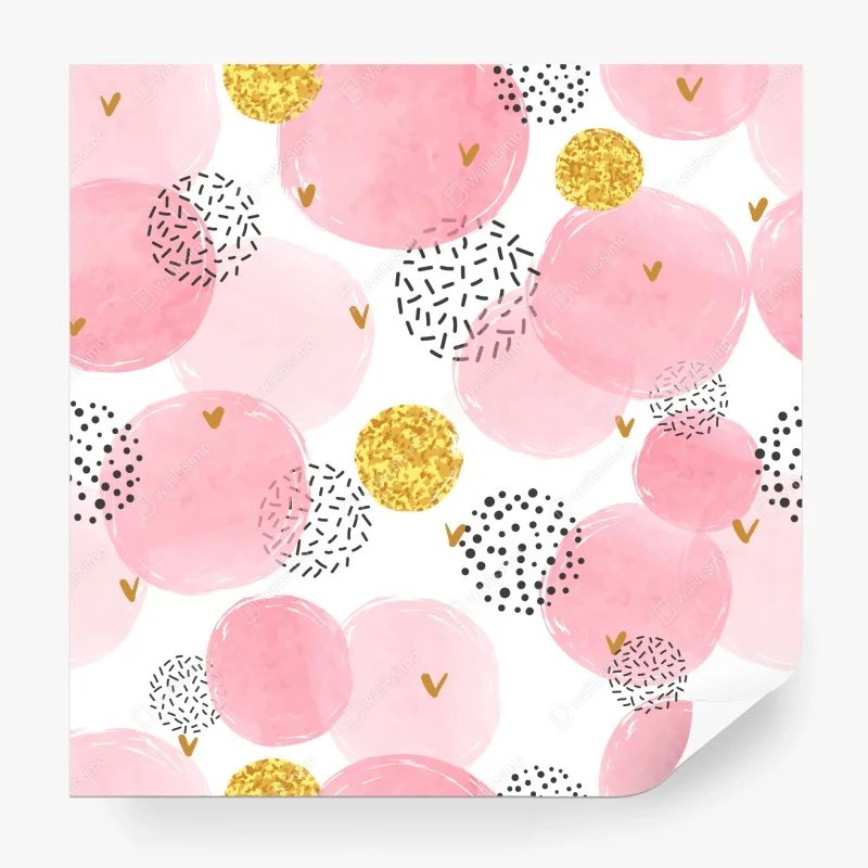 Carta da parati motivo a pallini rosa acquerello e glitter oro