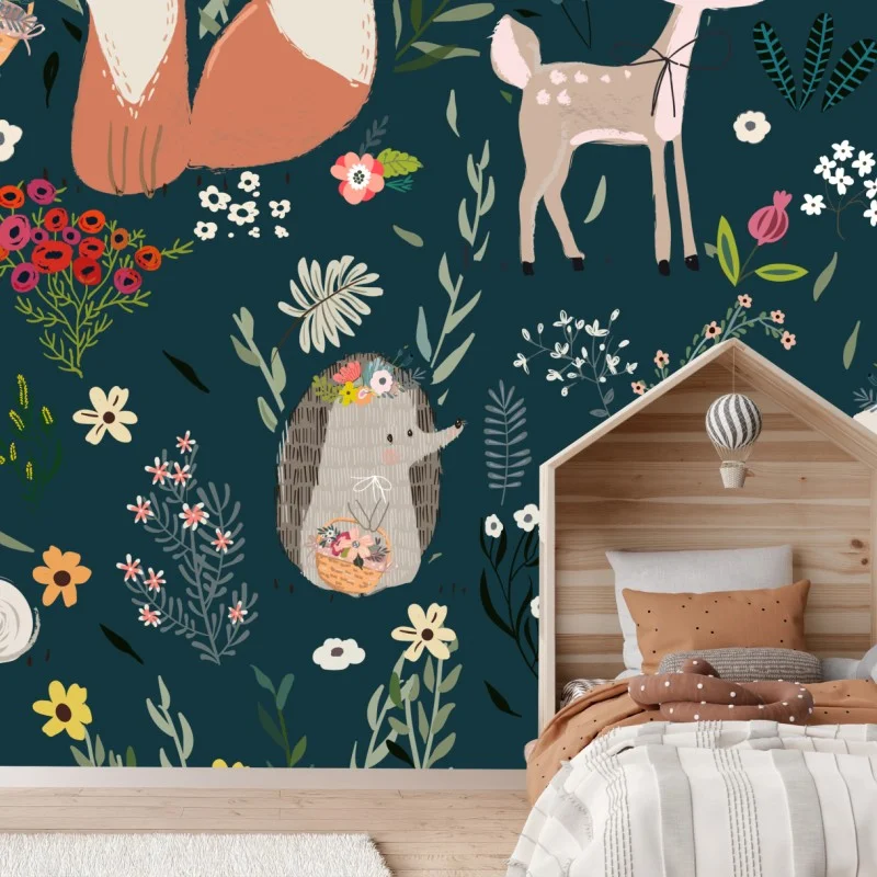Carta da parati animali del bosco in fiore