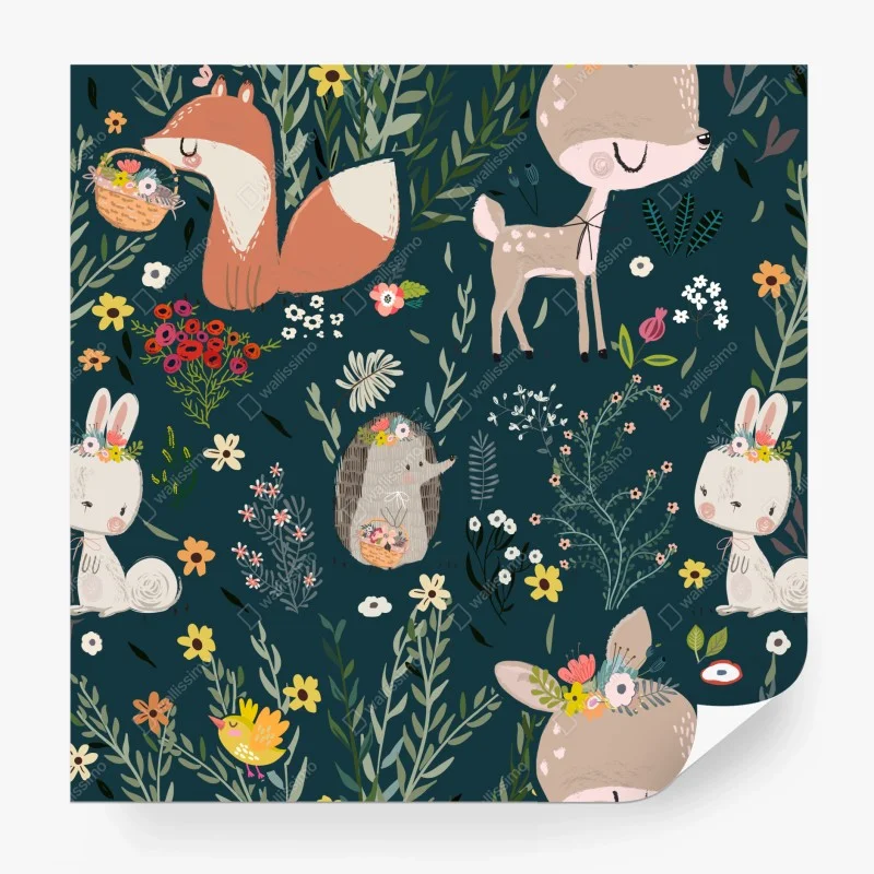 Carta da parati animali del bosco in fiore