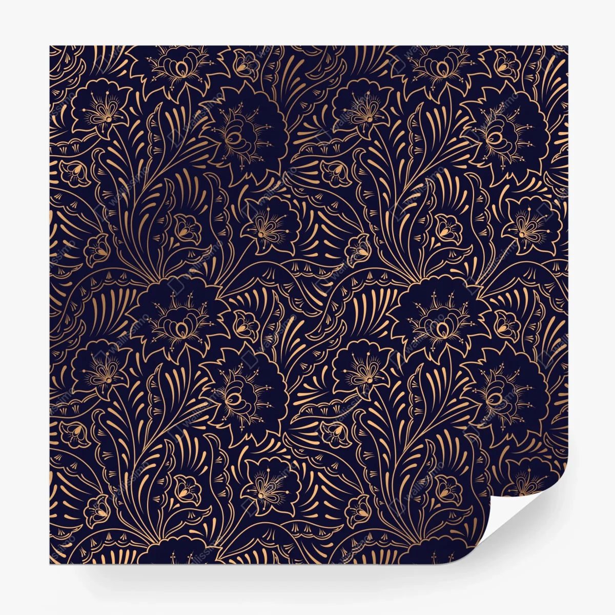 Carta da parati motivo floreale elegante in blu notte e oro • Wallissimo®