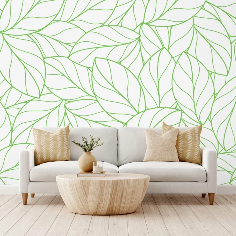 Carta da parati motivo botanico foglie verdi minimaliste