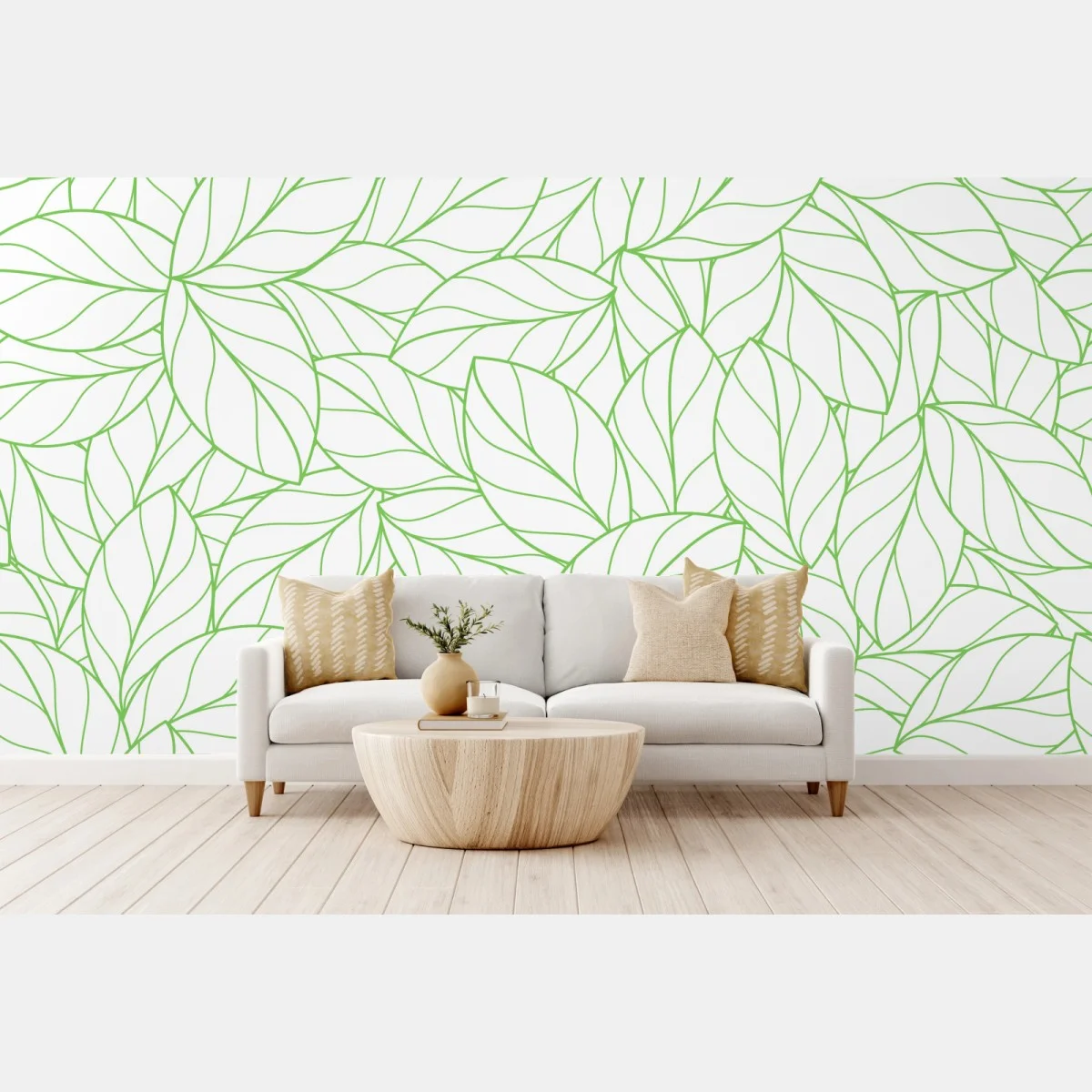 Carta da parati motivo botanico foglie verdi minimaliste • Wallissimo® Carta da parati motivo botanico foglie verdi minimaliste • Wallissimo®