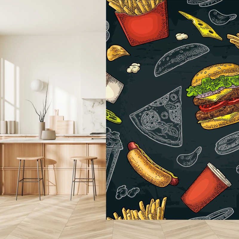 Carta da parati motivo cibo da strada illustrato