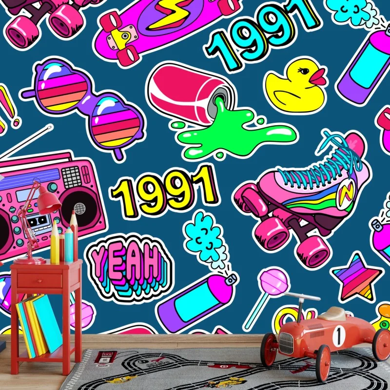 Carta da parati motivo pop anni '90 colorato