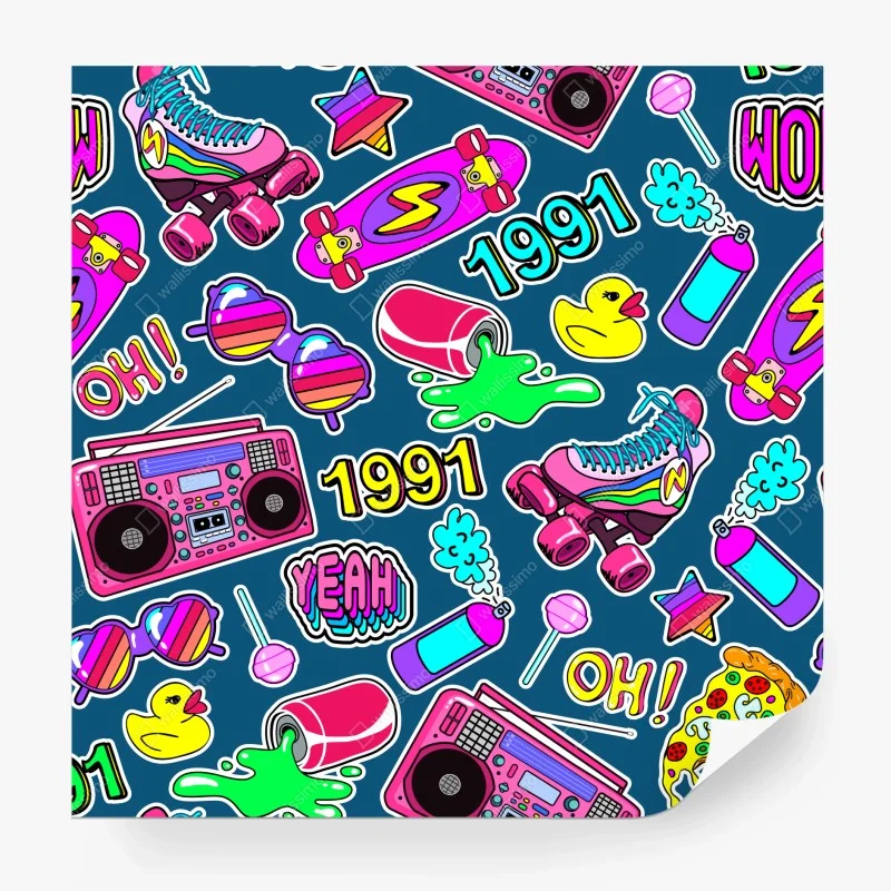 Carta da parati motivo pop anni '90 colorato