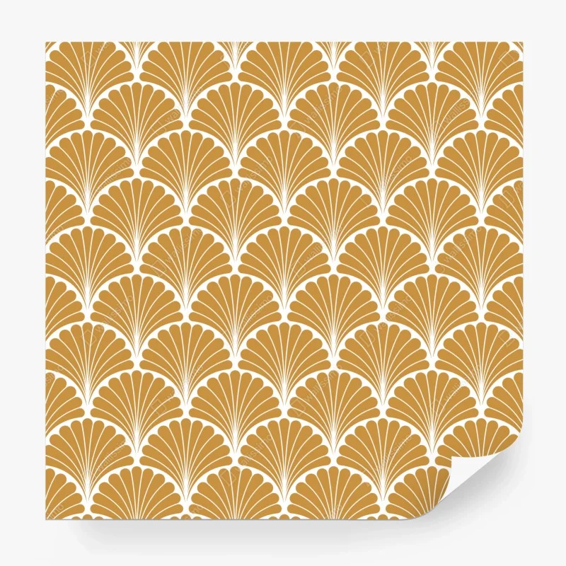 Carta da parati elegante motivo art déco a conchiglia oro