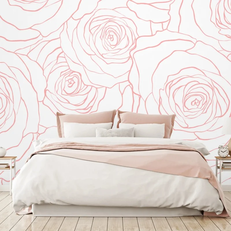 Carta da parati motivo di rose rosa delicato • Wallissimo®