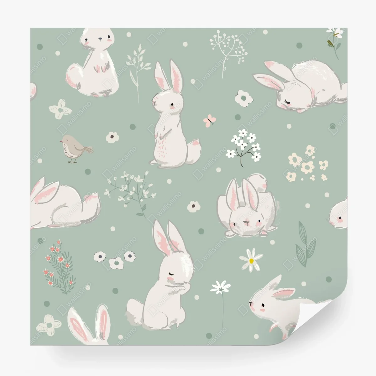 Carta da parati coniglietti pastello su sfondo verde • Wallissimo® Carta da parati coniglietti pastello su sfondo verde • Wallissimo®