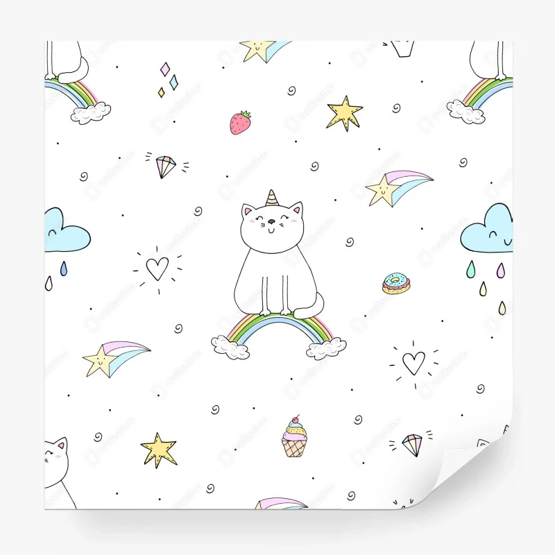 Carta da parati gatto arcobaleno in stile kawaii