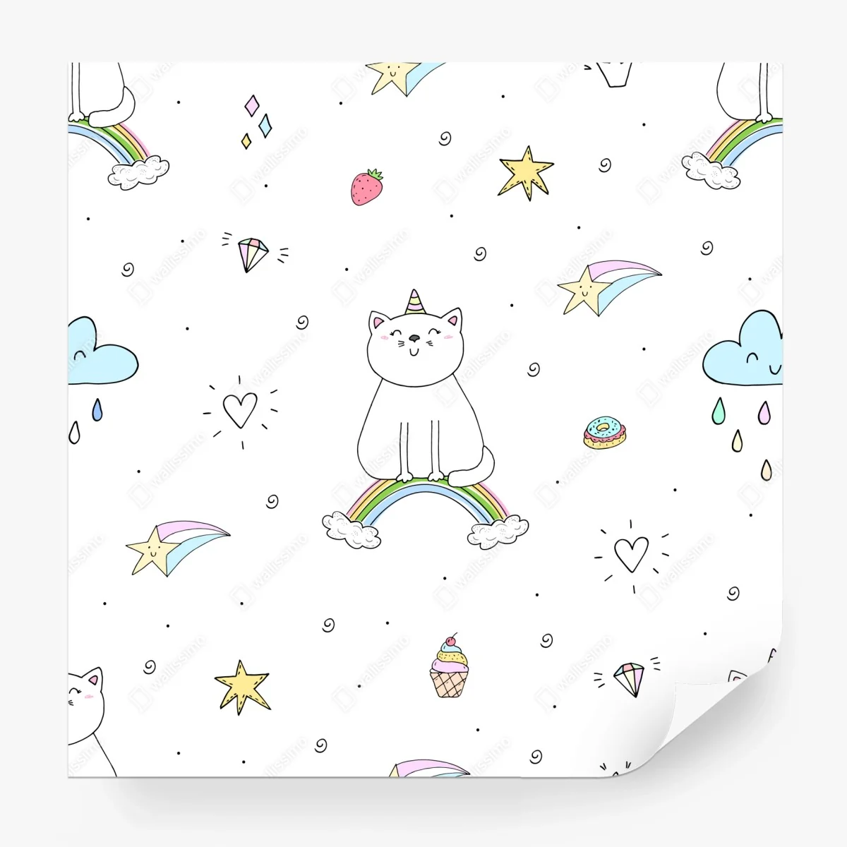 Carta da parati gatto arcobaleno in stile kawaii • Wallissimo® Carta da parati gatto arcobaleno in stile kawaii • Wallissimo®