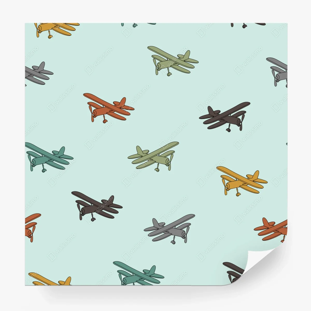 Carta da parati cieli vintage con biplani colorati • Wallissimo®