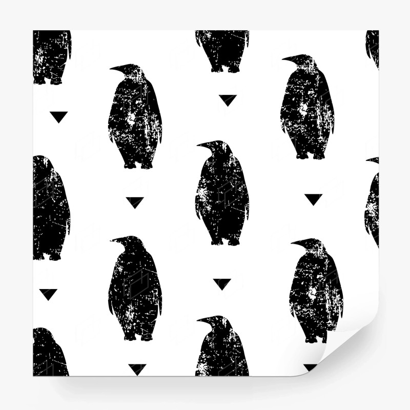 Carta da parati pinguini minimal in bianco e nero con effetto vintage