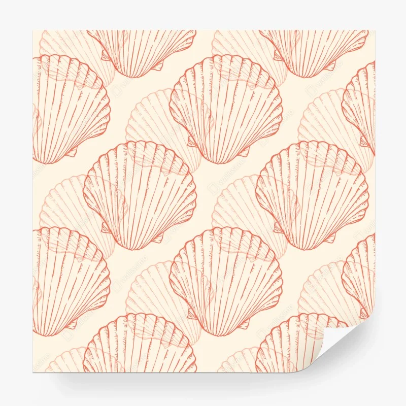 Carta da parati motivo di conchiglie corallo su sfondo beige