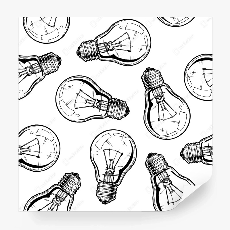 Carta da parati motivo lampadine vintage su sfondo bianco