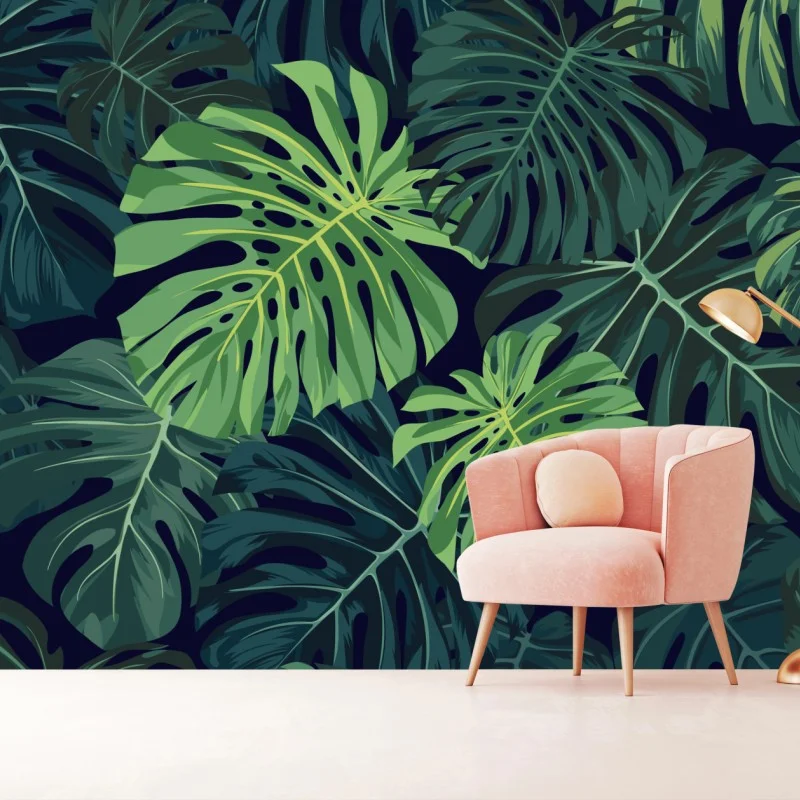 Carta da parati motivo foglie di monstera tropicale