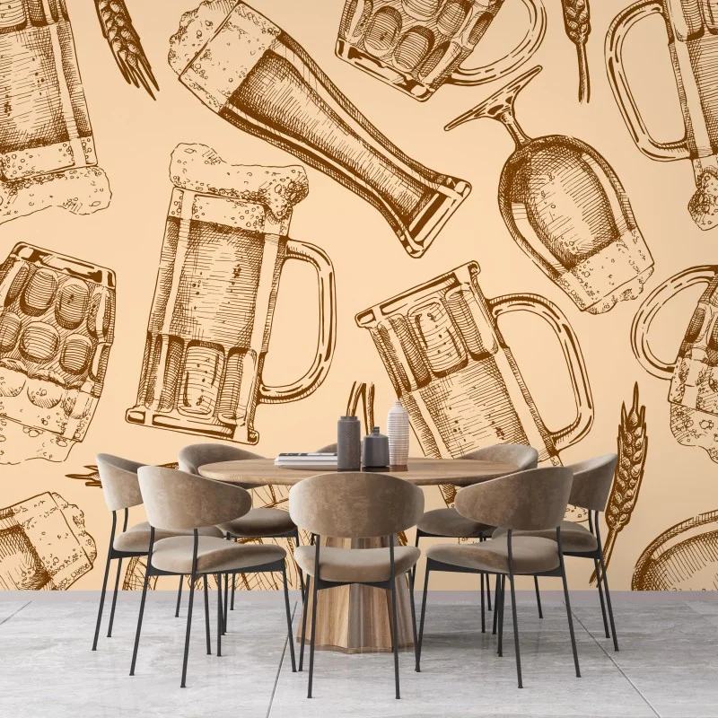 Carta da parati motivo birra illustrato in stile vintage