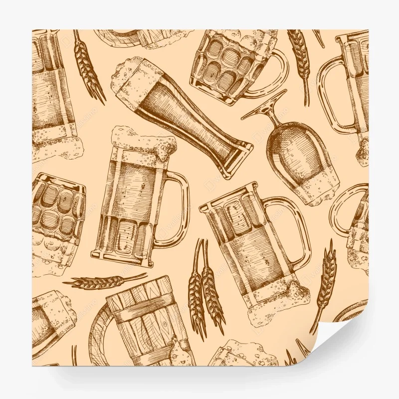 Carta da parati motivo birra illustrato in stile vintage