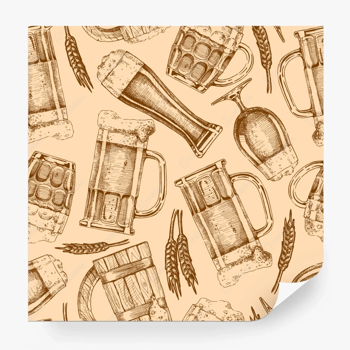 Carta da parati motivo birra illustrato in stile vintage • Wallissimo®