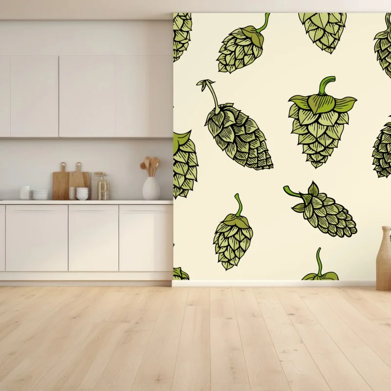 Carta da parati motivo illustrato di luppolo in stile vintage