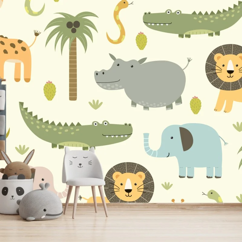 Carta da parati motivo safari giocoso per cameretta