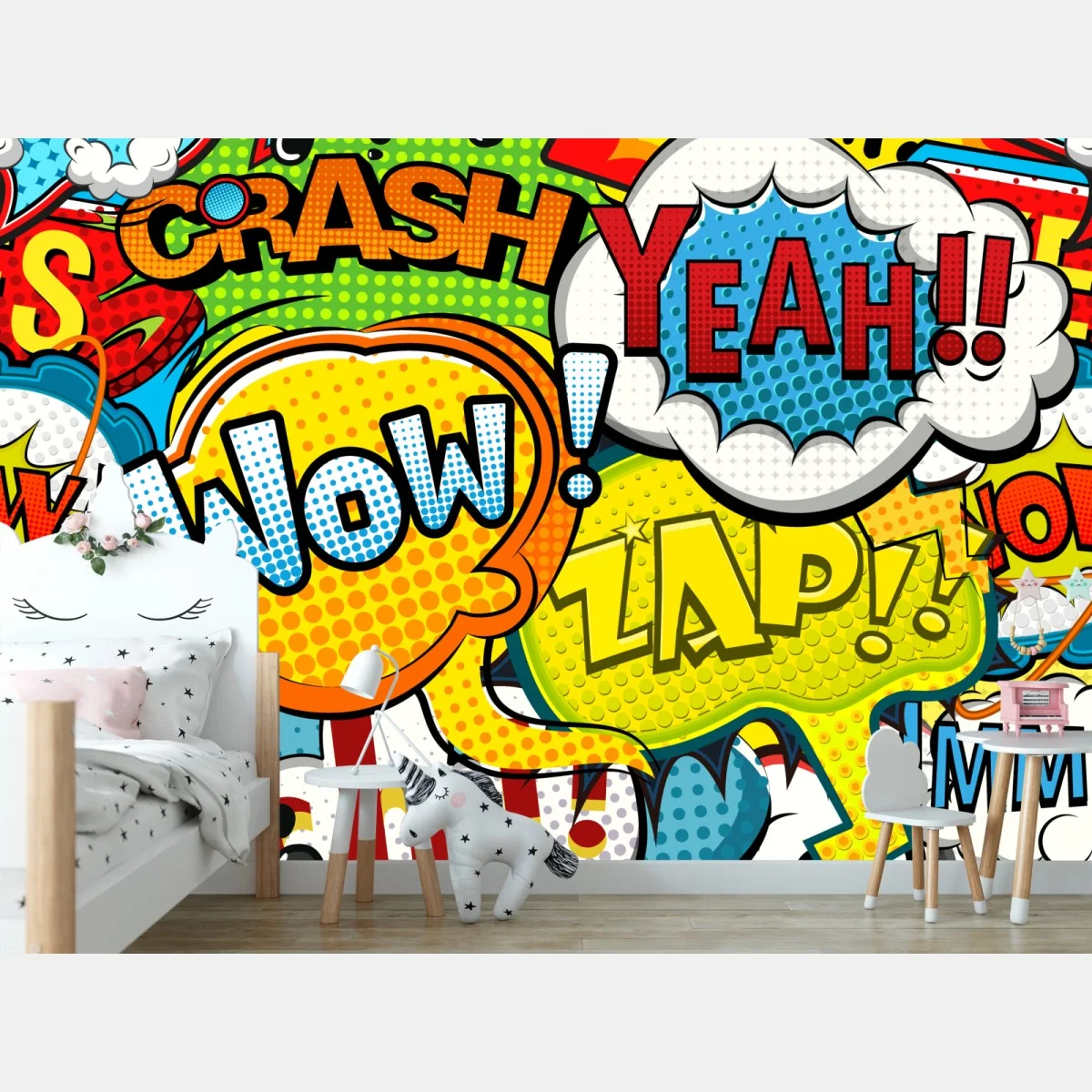 Carta da parati murales pop art con onomatopee colorate • Wallissimo® Carta da parati murales pop art con onomatopee colorate • Wallissimo®
