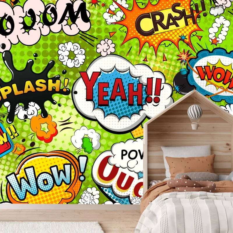 Carta da parati murale pop art onomatopee esplosive