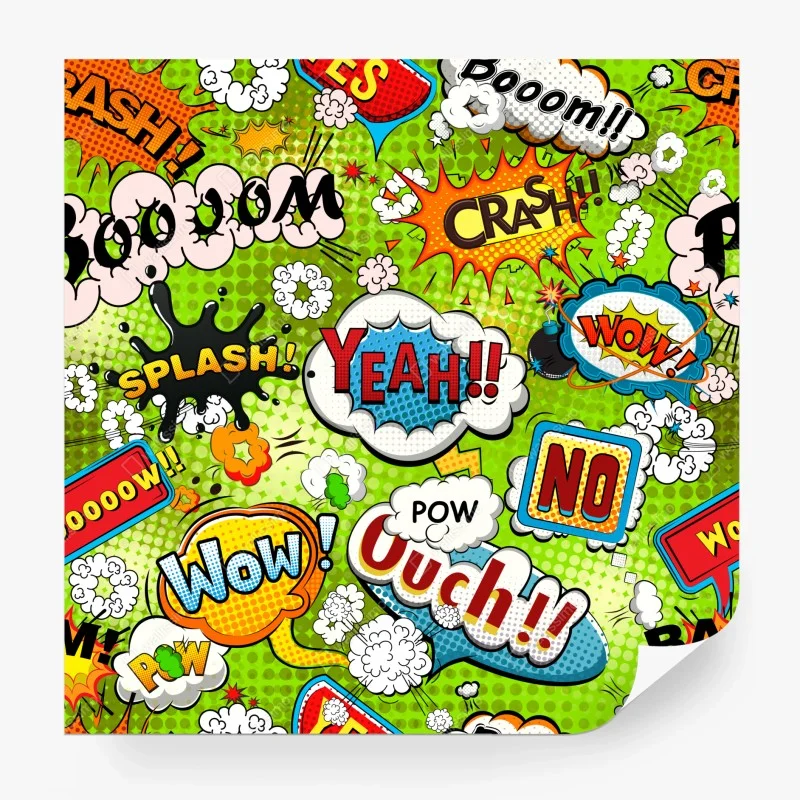 Carta da parati murale pop art onomatopee esplosive