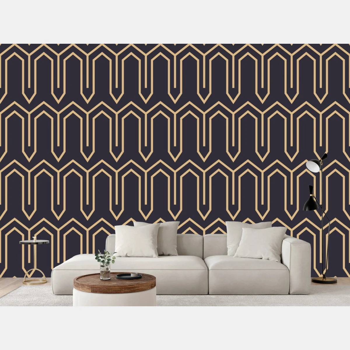 Carta da parati motivo geometrico art deco in oro su sfondo scuro • Wallissimo® Carta da parati motivo geometrico art deco in oro su sfondo scuro • Wallissimo®