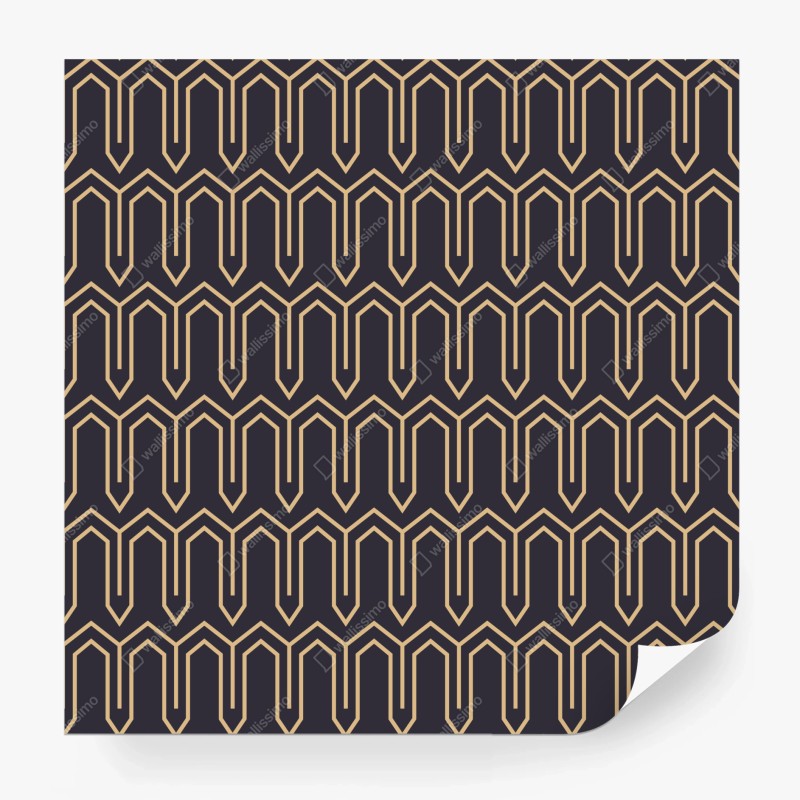Carta da parati motivo geometrico art deco in oro su sfondo scuro