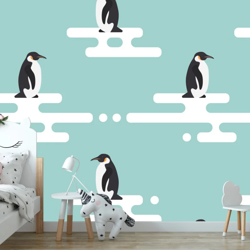 Carta da parati pinguini su lastre di ghiaccio in stile minimal