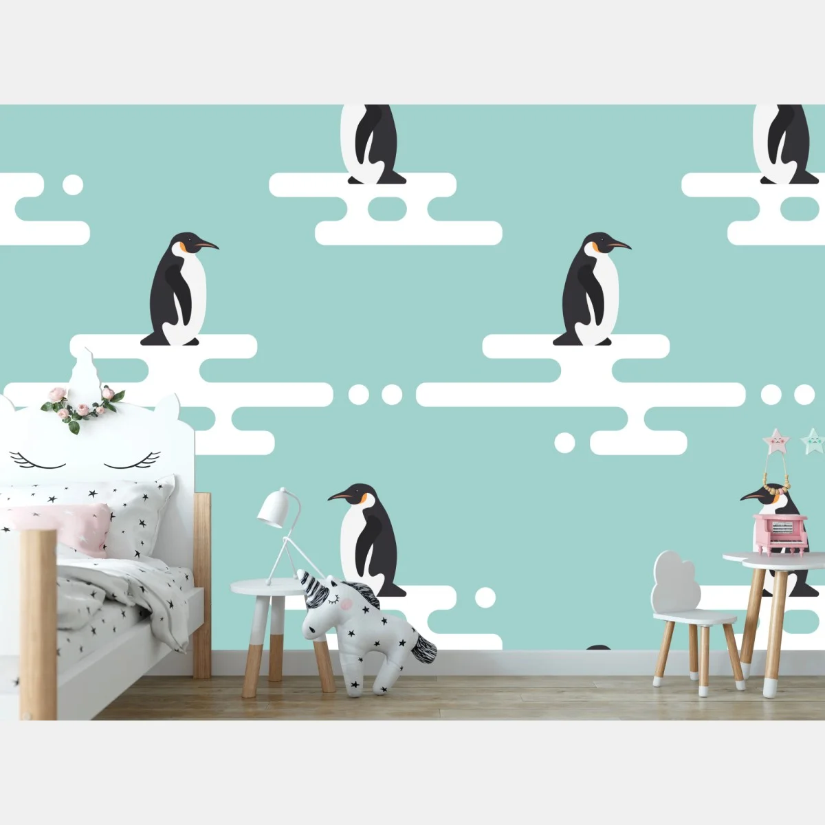 Carta da parati pinguini su lastre di ghiaccio in stile minimal • Wallissimo® Carta da parati pinguini su lastre di ghiaccio in stile minimal • Wallissimo®