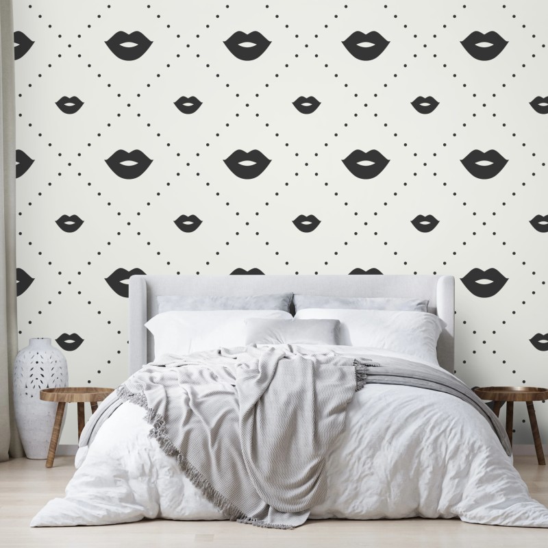 Carta da parati motivo labbra minimal in bianco e nero