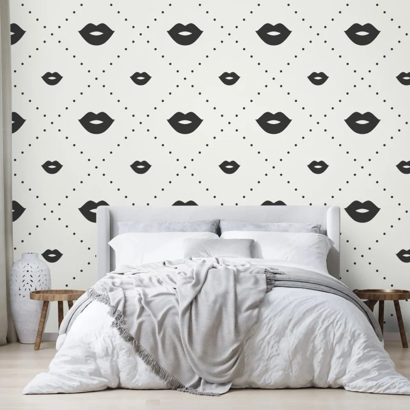 Carta da parati motivo labbra minimal in bianco e nero