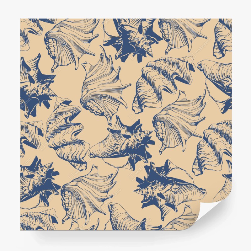 Carta da parati motivo conchiglie marino blu e beige