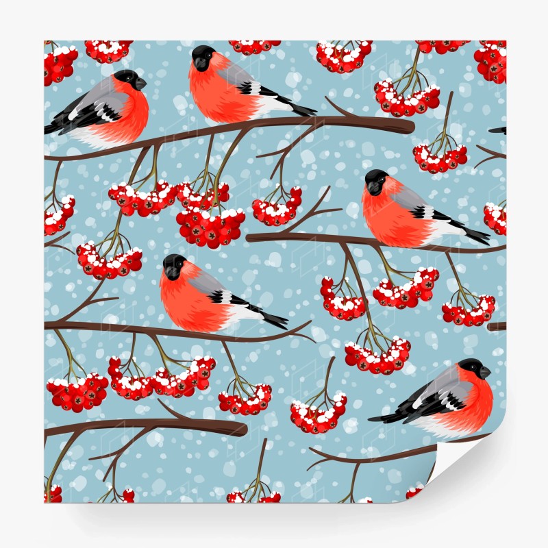 Carta da parati pattern invernale con frosone e bacche