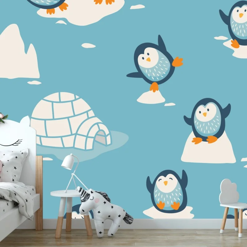 Carta da parati pinguini felici sul ghiaccio