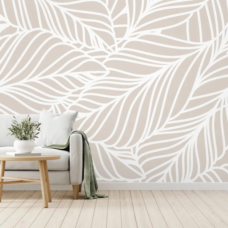 Carta da parati motivo foglie beige elegante