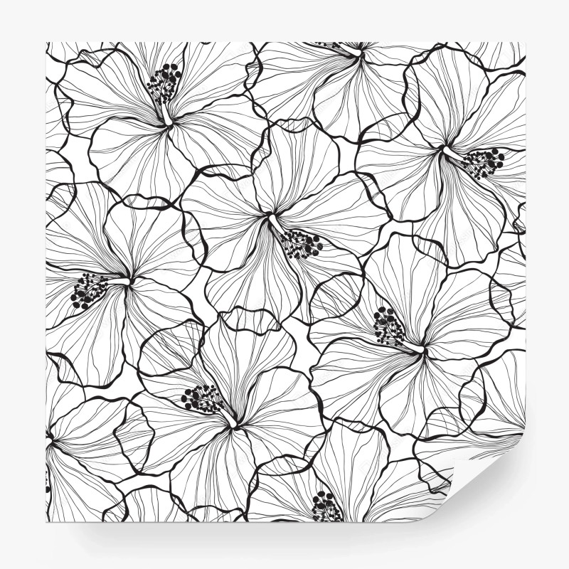 Carta da parati motivo floreale a linee sottili in bianco e nero