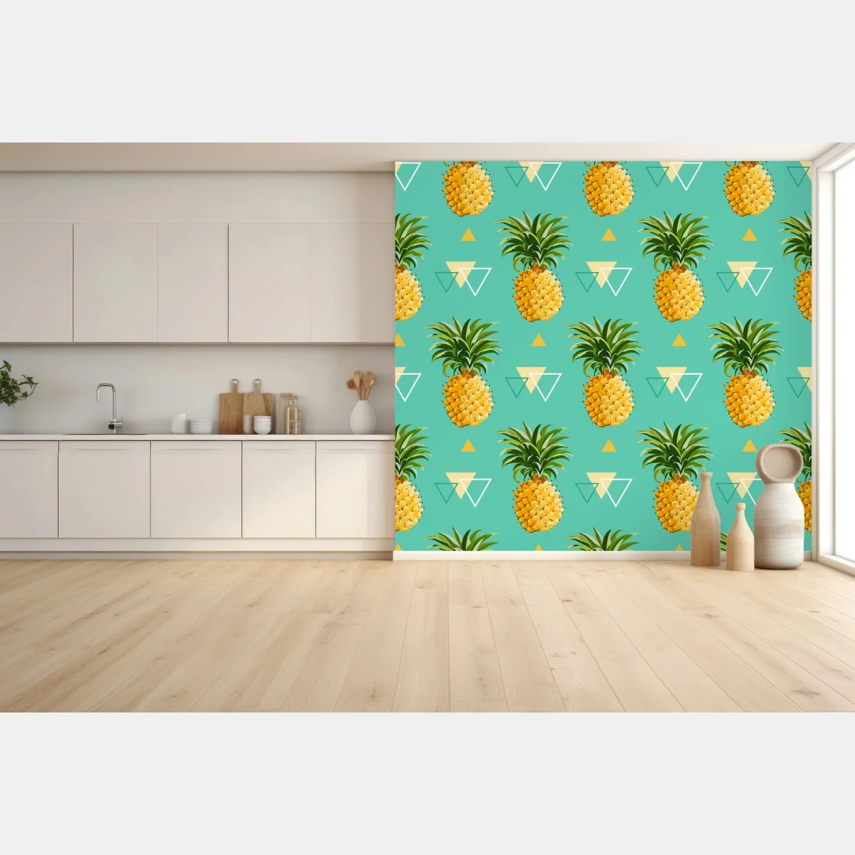 Carta da parati motivo ananas tropicale su sfondo turchese • Wallissimo® Carta da parati motivo ananas tropicale su sfondo turchese • Wallissimo®
