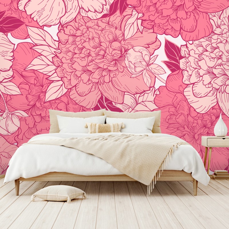Carta da parati peonie rosa in fiore